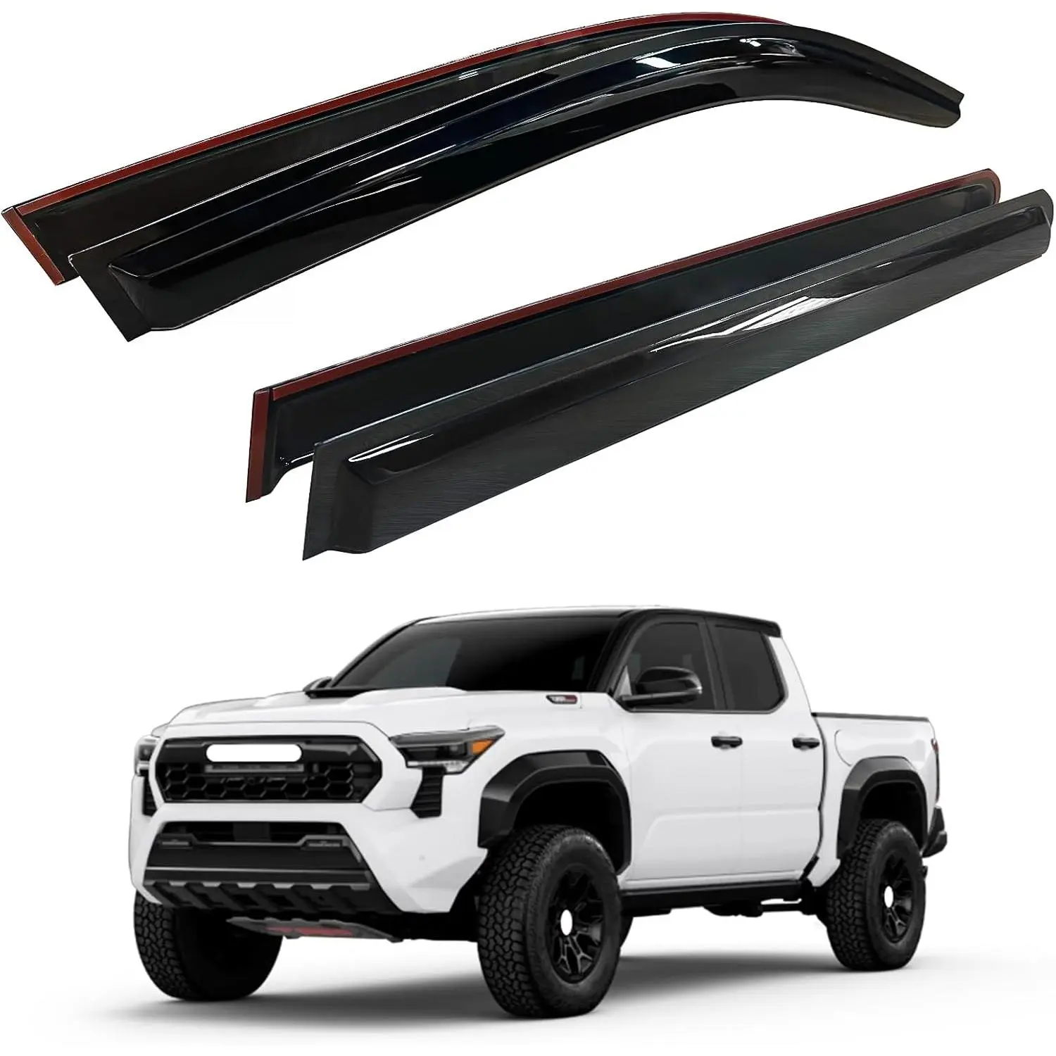 Toyota Tacoma Rain Guards 2024-2026 Double Cab Custom Fit Clear Acrylic Vent Visors Wind Deflectors Side Window Covers for SR5 TRD Sport i-FORCE MAX Truck, Car Accessories Automotive Black