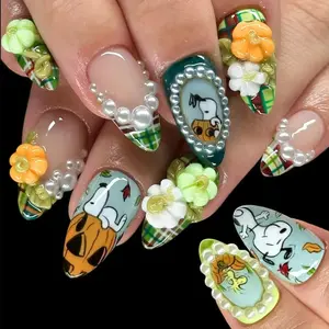 Elegant 3D Cartoon Pumpkin Press On False Nails, Autumn-Halloween Party Holiday Cozy Fall Aesthetic Acrylic Nail Art Decorations