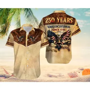 USA 250th Hawaiian Shirt Vintage Eagle Map Print, Patriotic Western Style Button Down Shirt, 1776-2026 American Pride Apparel, Independence Day Casual Outfit for #   TikTokMadeMeBuyIt #   USA250Anniversary #   WesternPatriotic #   EagleFlagStyle