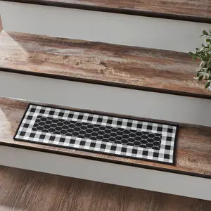 Black Check Border Stair Tread Rug