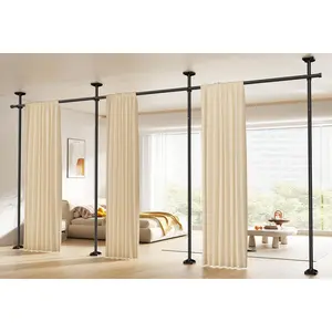 Room Divider Rod, No Drilling Wall Divider for Room Separation, 4-10ft(H) 28-171inch(W) Partition Separator Tension Stand, Black