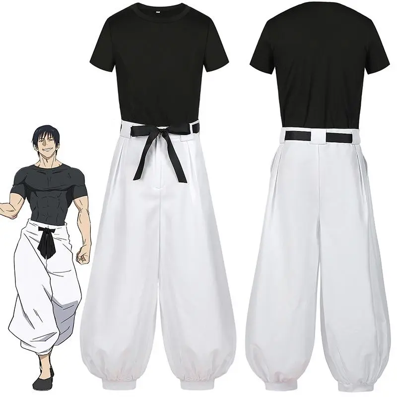 Jujutsu Kaisen (JJK) Manga Anime Themed Cardboard Cutout, Fushiguro Toji-Satoru Gojo Cosplay Clothes Set with Wig, T-Shirt, Pants & Rose Net for Halloween, Christmas