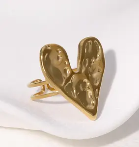 Gold Melting Heart Ring - Gold Plated Stainless Steel Fashion Accessory for Women