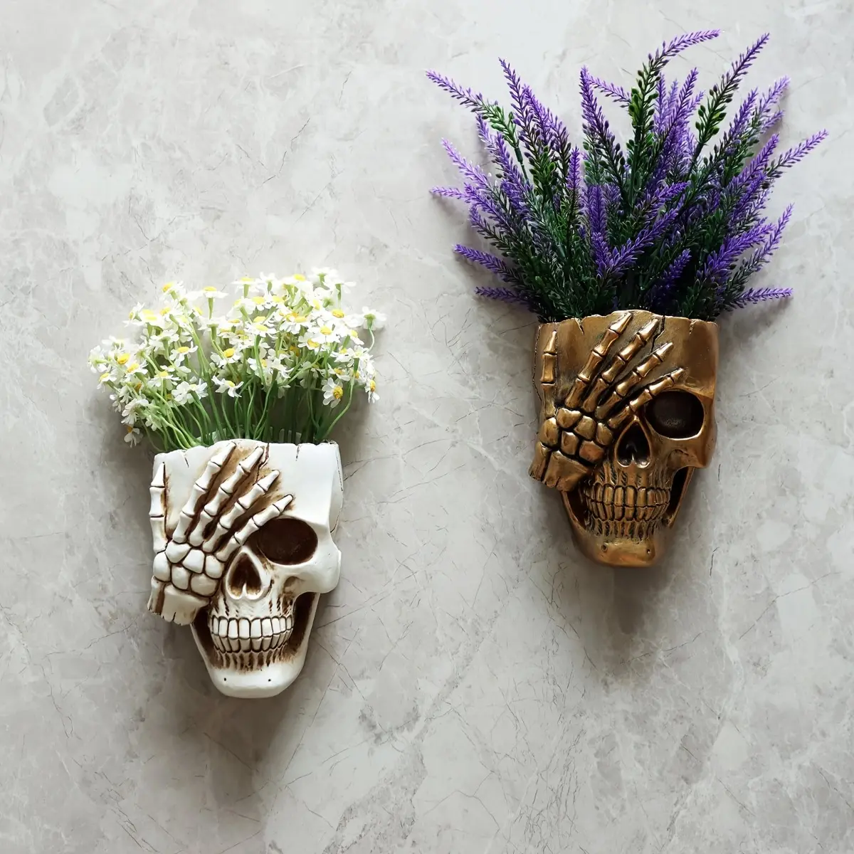Modern Gothic Hanging Vase, Skull Resin Planter with Rope Hanger, Creative Irregular Plant Pot for Balcony Garden Patio Wall Decor, Dark Aesthetic Home Ornament, Skeleton Pot Decor, Balcony Planters