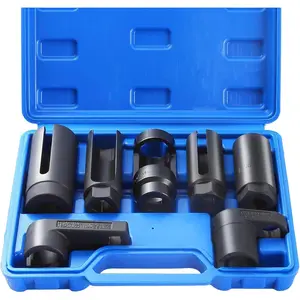 7PCS Oxygen Sensor Socket, Universal O2 Sensor Removal & Installation Tool Kit with 22, 27, 29mm Sockets for All Vehicles, Automotive O2 Oxygen Sensor Socket Offset Wrench Remover Tool (Blue)