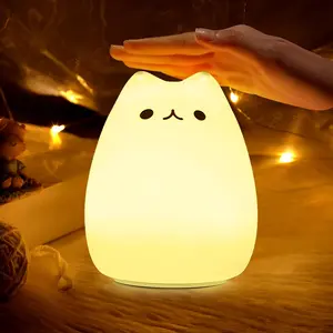 ANSQU Rechargeable Cat Night Light for Kids Room, Cute LED 7 Color Table Lamp for Nursery Bedroom Decor and Graduation Gift