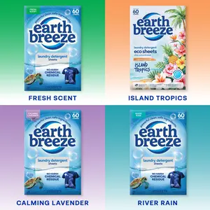 Earth Breeze Laundry Detergent Sheets 4-Pack Bundle: Powerful Clean, Safe Ingredients, No Harsh Chemical Residue from Optical Brighteners, Gentle on Skin, 240 Loads
