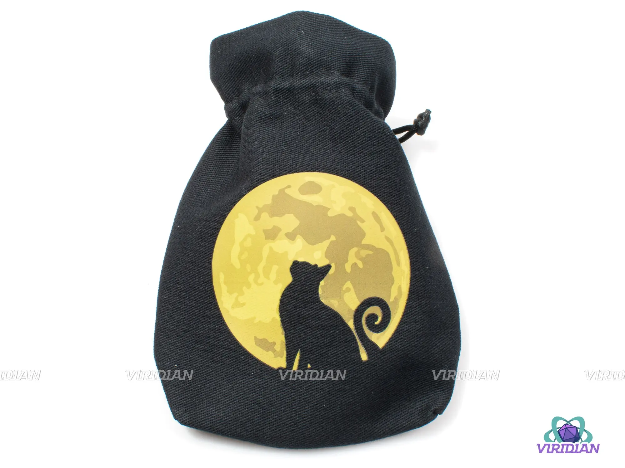 The Mooncat Dice Bag | Black Cotton Cat Design Dice Pouch Bag | Q Workshop