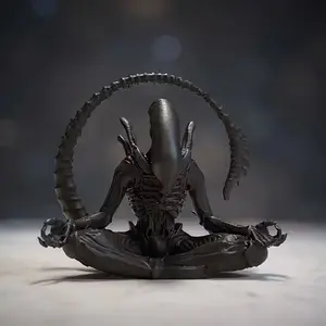 Meditating Alien Figurine, Decorative figurines, Collectible Figurines, Contemporary Fantasy Decor with Expressive Eyes & Outstretched Arms, for home, 1 pc, Dark Brown, Halloween Christmas, Alien Decor Unique Sculpture Statue