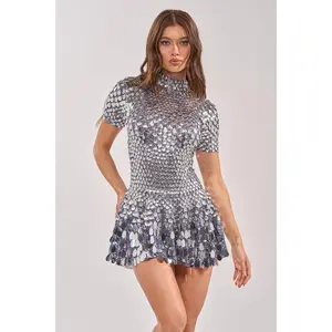 FAR FROM BASIC SEQUIN MINI DRESS IN SILVER