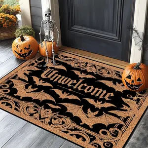 Halloween Bat Print Welcome Mat, Retro Style Carpet Rug, Durable Easy Clean Home Decor, Ideal for Hotel Entrance Bathroom Hallway Bedroom Door Outdoor Use