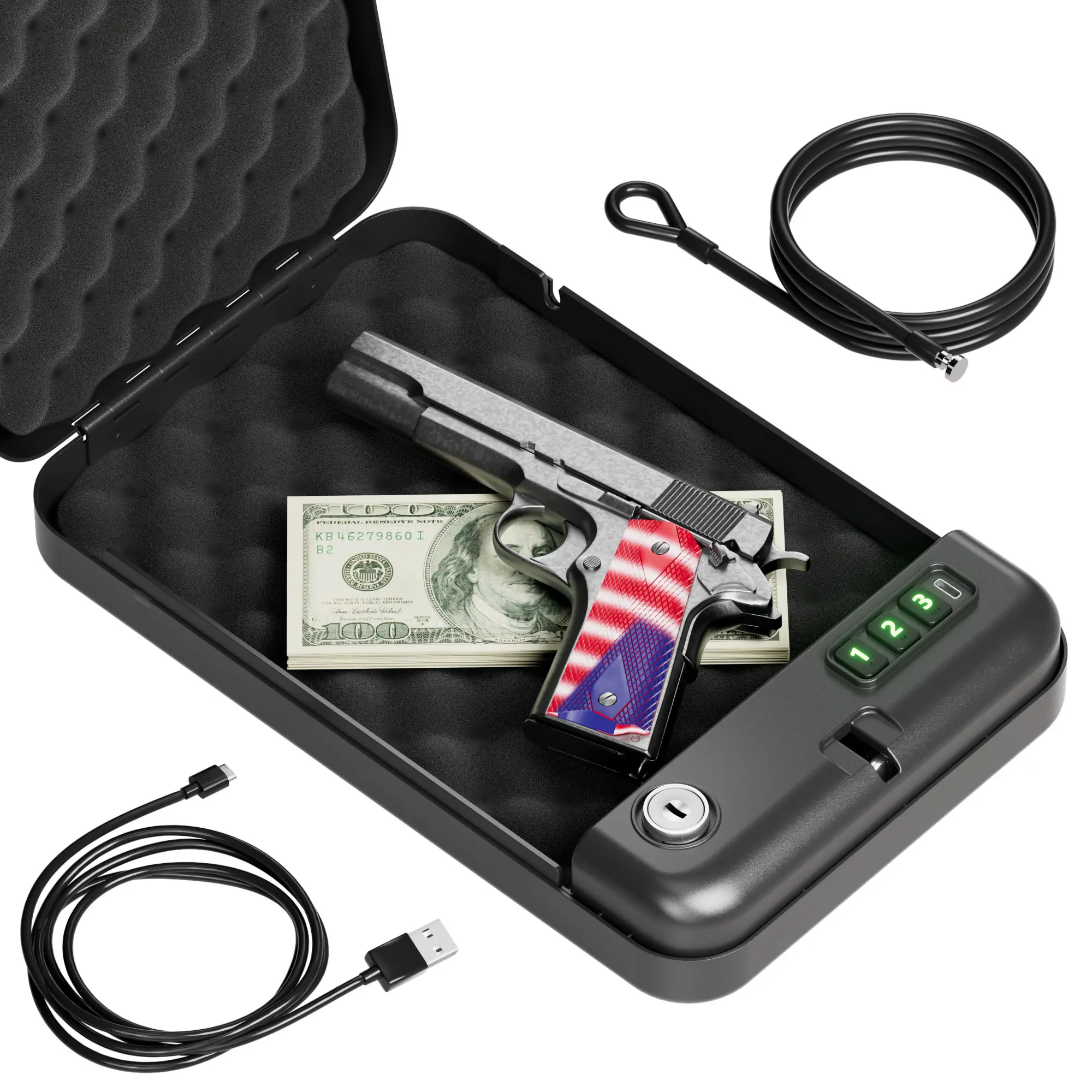 Portable Pistol Safe – Electronic Lock Box & Key Access, Silent Mode, Compact Car Safe Box, Small Single Safe for Travel, Office, Dorm Use