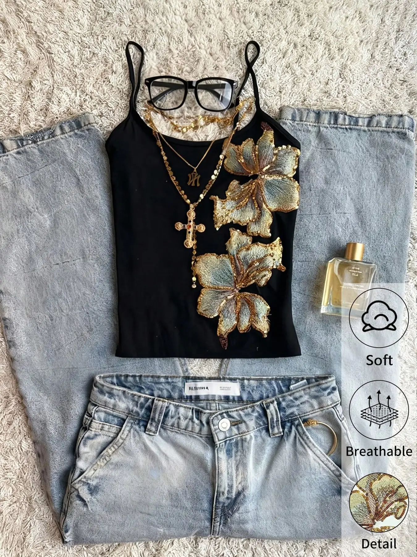 Retro Vintage floral sequin print camisole top, Y2K slim fit, adjustable straps, soft and breathable summer streetwear, grunge style, Graphic cropped top, casual, home gatherings, multiple colors, Womenswear, TikTok shop holiday selection