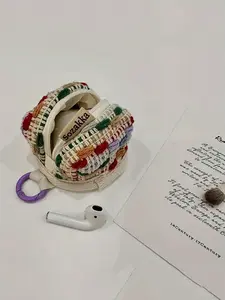 1PC Colorful Knitted Headphone Storage Bag, Mini Crochet Bag For Wireless Bluetooth Airpods, Cute Coin Purse With Keychain,Mini Mesh Zipper Storage Pouch, Lightweight COin Purse, Versatile Earphone Bag, Portable Clutch Wallet,Valentine's Day Present