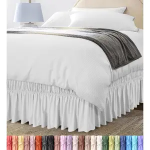 Wrap Around Ruffle Queen Size Bed Skirt Adjustable Buckle & Elastic Belt for Easy Installation 16 Inch Drop Brushed Microfiber Machine Washable Fade and Wrinkle Resistant White
