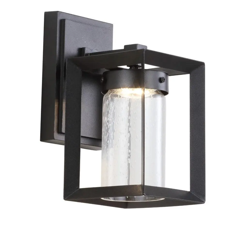 JONATHAN Y Nate Mid-Century Modern Cube Bubble Glass-Metal Wall Lighting with Built-in LED Outdoor Wall Sconce - 9.75" Tall, AC Power, ETL Listed, Black/Clear for Living Room, Bedroom