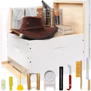 Newest 8/10 Frame Beehive Starter Kit Hand Painted Includes Beekeeping Supplies Tools and Cowboy Bee Hat