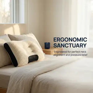 {Buy 1 Get 1 Free} 2 Pack Ergonomic Neck Pillows | Dark Gray + Yellow | Breathable Cervical Support for Pressure Relief & Deep Sleep | Back & Side Sleepers