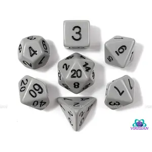 Just Gray | Basic Opaque Gray w Black Ink | Acrylic Dice Set (7)