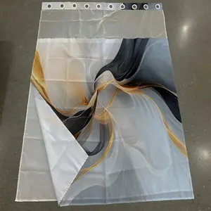 1PC 2D Flat Ink Painting Gold Pattern Double-Layer Woven Shower Curtain (No Hooks), Transparent Top Window, Removable Lining with Clips, Modern and Unique Home Bathroom Partition Art Decoration, Bathroom Decor, Holiday Decoration, Shower Curtain Liner