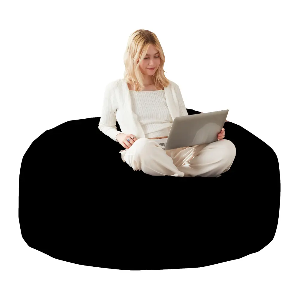 4FT Round Memory Foam Lazy Sofa Bean Bag Chair, 45x35x20in Size, Removable Flannel Fabric Cover, Adult-Focused Indoor Furniture for Living Room Guest Bed Use