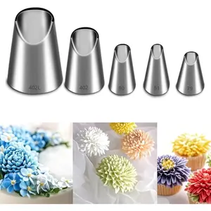 Rose Flower Piping Tips Set, Stainless Steel Chrysanthemum Nozzles, Crinkle Cream Laminating Nozzle, Cupcake Pastry Tool for Cake Decorating, Tulip Pastry Nozzle, Baking Forms Pastry (5 Pieces)