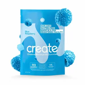 Create Creatine Monohydrate Gummies – Blue Raspberry Flavor, 1.5g Creatine Per Gummy, 90 Gummies, Easy Chew, No Powder, Vegan, Non-GMO, Gluten-Free