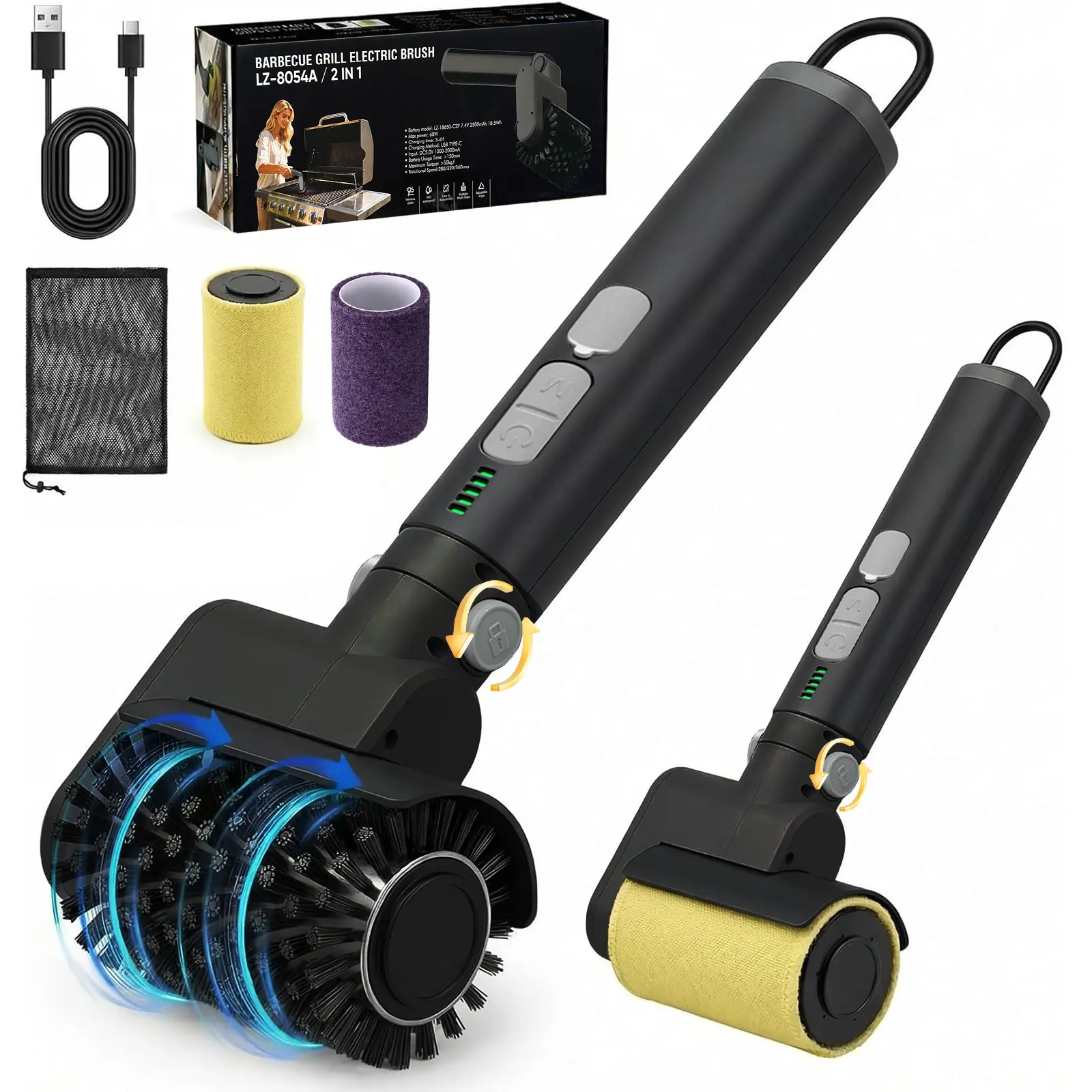 Upgraded Cordless Electric Grill Brush - Outdoor Barbecue Accessories with 3-Speed Motor, 90° Adjustable Angle, 150Mins Runtime, Automatic Grate Cleaner, BBQ Tools, Grilling Accessories for Cordless Freedom DealsForYouDays