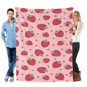 Blush Pink Strawberry & Tiny Heart Flannel Blanket Soft Cozy Valentine’s Day Gift Throw with Delicate Romantic Pattern Perfect for Gifting to Your Partner Snuggling Warmly or Adding Gentle Lovable Charm to Any Cozy Space, Cozy Throw, Strawberry Pattern