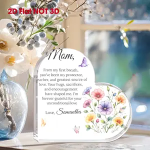 2D Flat, 1pc Personalized Floral Acrylic Desk Nameplate - Custom Message & Name Sign, Heart-Shaped or Rectangular Freestanding Plaque with Custom Text, Clear Contemporary Home Office Decor for Mother'S Day, Graduation, Easter