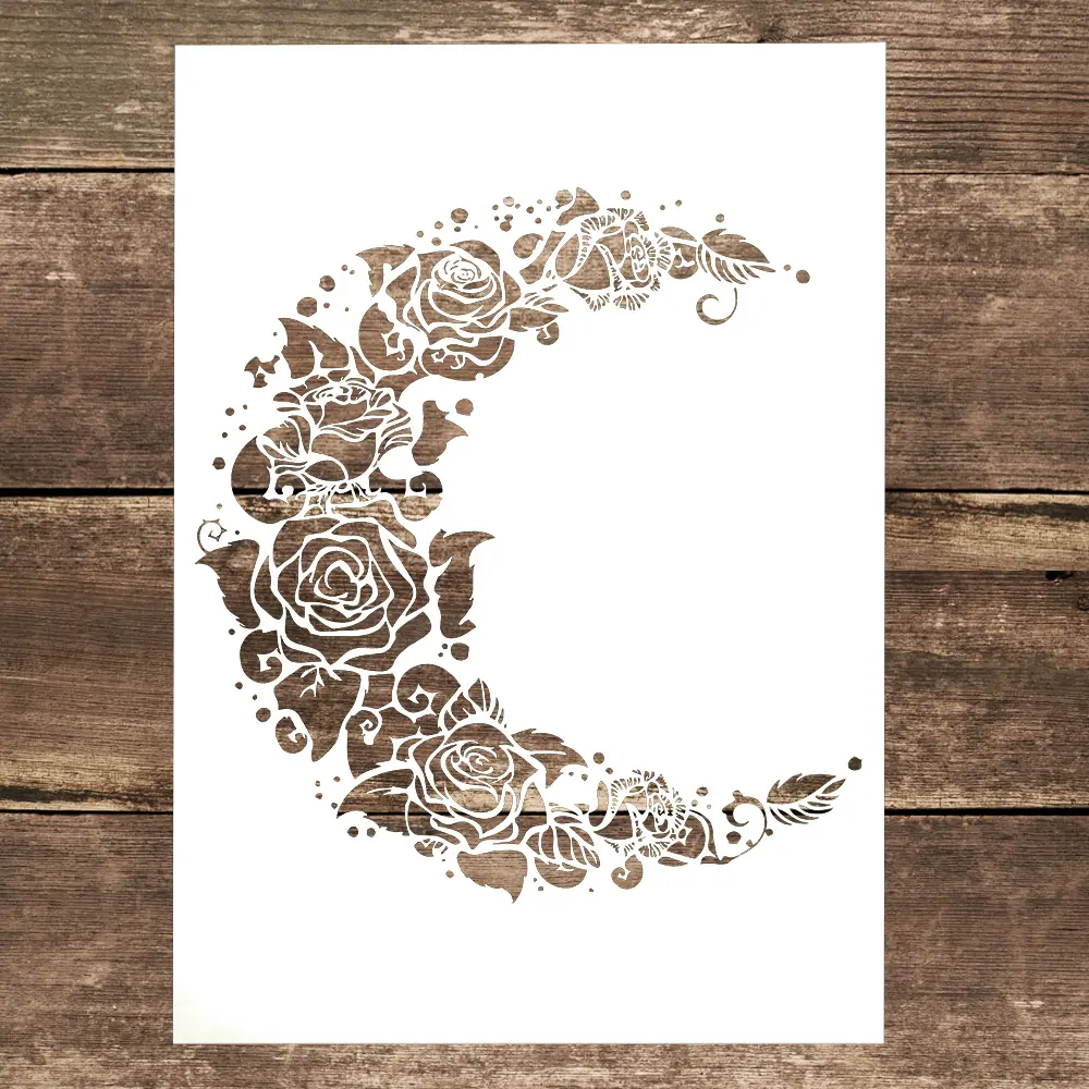 Moon & Rose Pattern Hollow Painting Template, 1 Piece DIY Painting Stencils, Decorative Art Supplies for Crafts Wall, Handmade Crafts