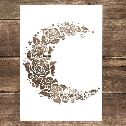 Moon & Rose Pattern Hollow Painting Template, 1 Piece DIY Painting Stencils, Decorative Art Supplies for Crafts Wall, Handmade Crafts
