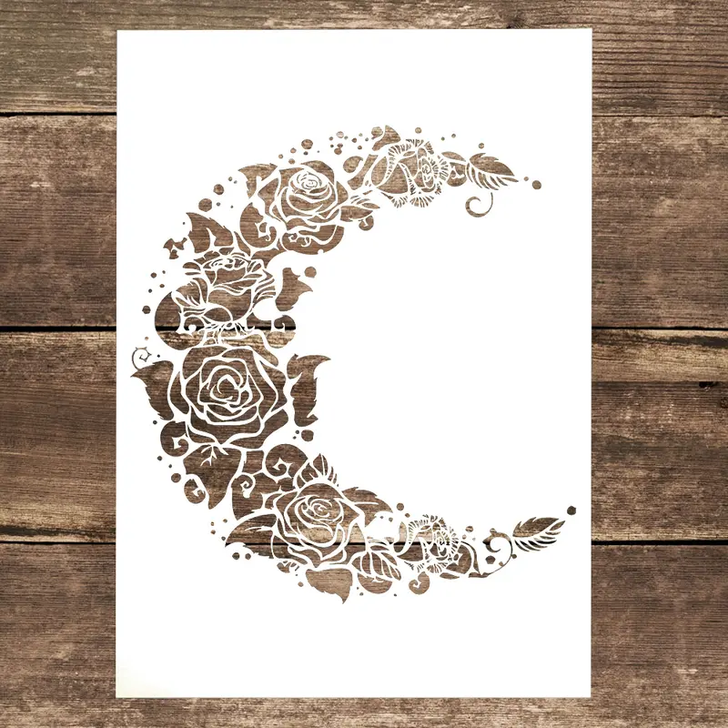 Moon & Rose Pattern Hollow Painting Template, 1 Piece DIY Painting Stencils, Decorative Art Supplies for Crafts Wall, Handmade Crafts