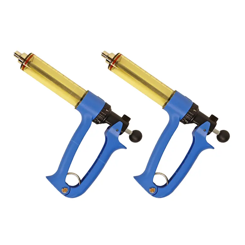 Farm Animal Semi-Automatic Continuous Injector Work Tools - 2-Pack Stainless Steel 25&50ml 5-Level Adjustable Syringe Set for Ranch Cattle, Hogs