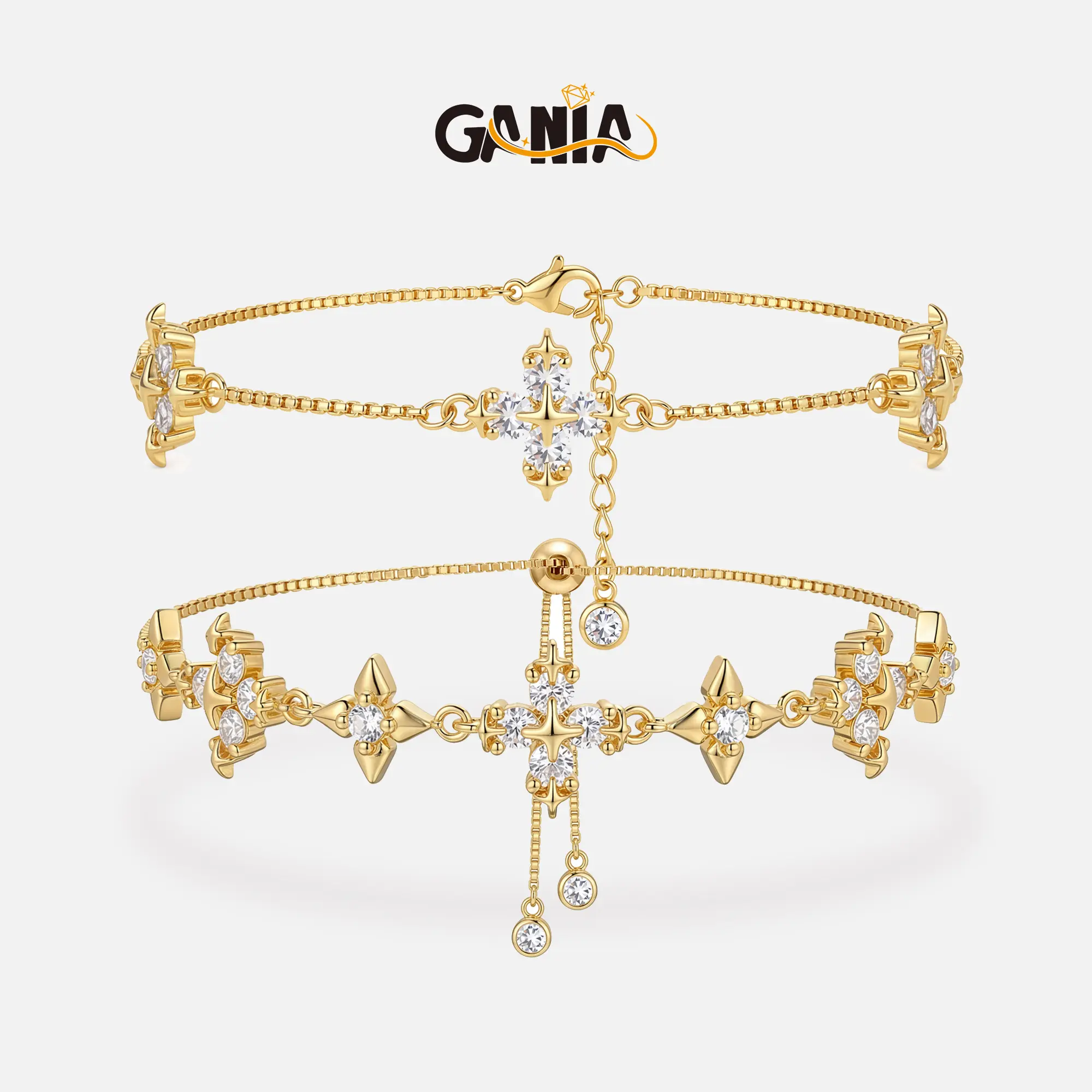 GANIA 18K Gold-Plated Double-Layer Cross Pendant Adjustable Bracelet | Smooth Comfort Fashion Jewelry for Women