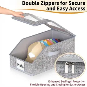 Stackable Hat Storage for Baseball Caps, Dustproof No-Crease Hat Organizer Holds up to 24 Caps, Sturdy Snapback Storage Box Keeps Hats Like New, Grey