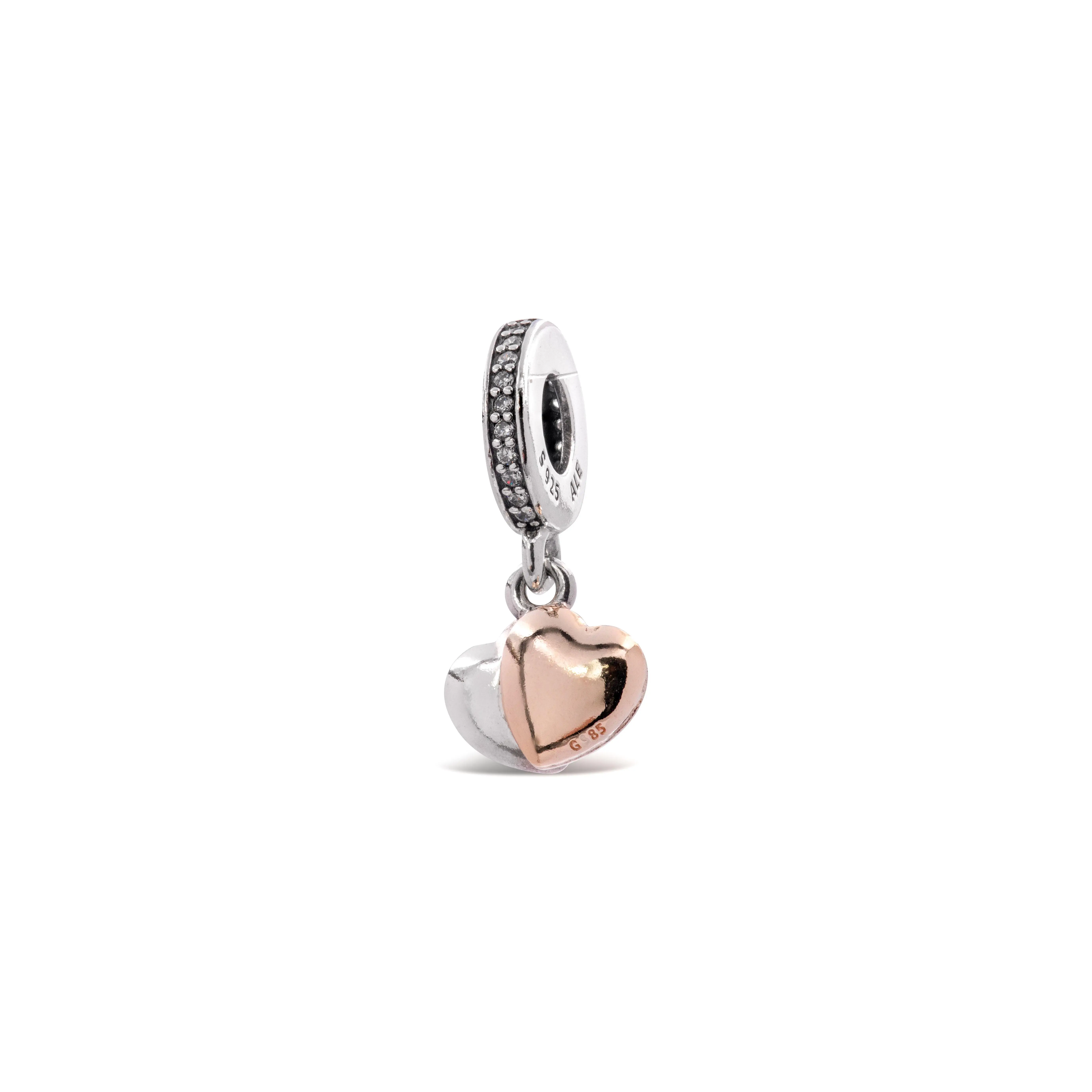 PANDORA Two-Tone Double Heart Dangle Charm 799162c01