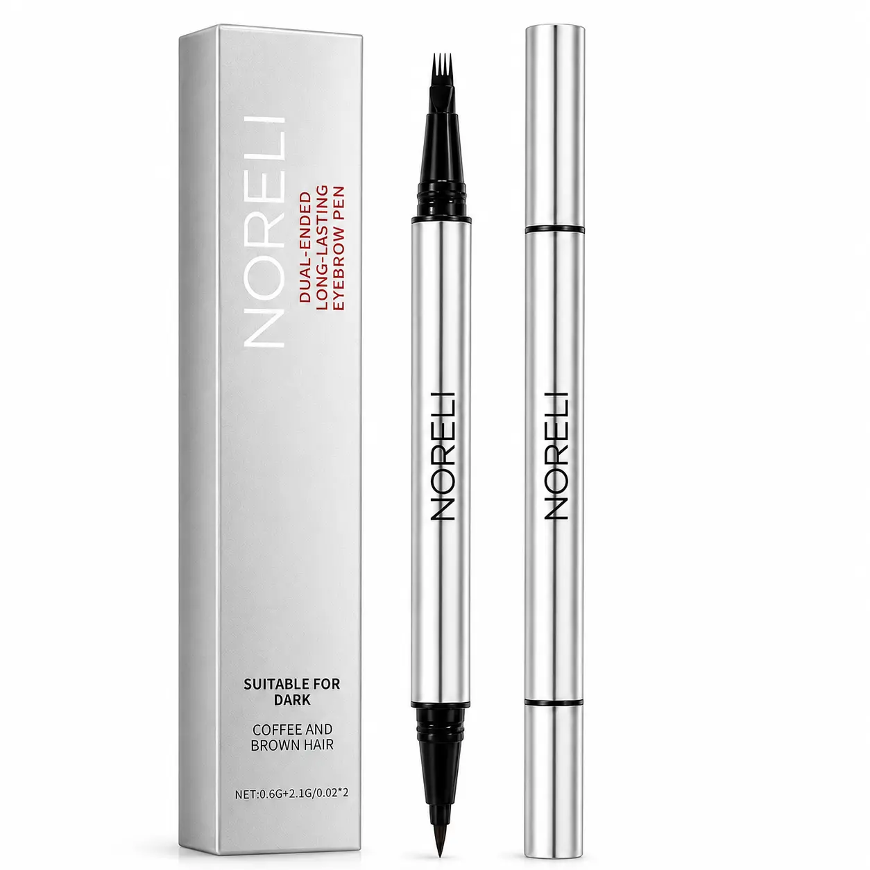 NORELI 2-in-1 Dual-Ended Microblading Eyebrow Pen, 4-Fork Tip & Fine Brush Tip, Waterproof Smudge-Resistant Brow Pencil for Natural Hair-Like Strokes and Fuller Brows