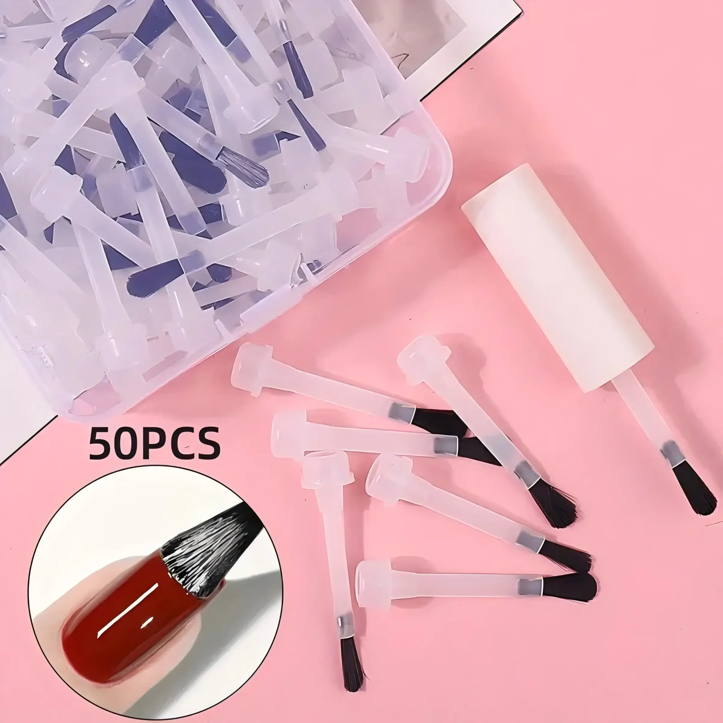 50PCS Pack Disposable Nail Polish Brushes with Handle - Soft Bristle Replacement Tools for DIY Manicure Home Nail Art ✨ Cosmetic Manicure Nails Supplies Nail Care