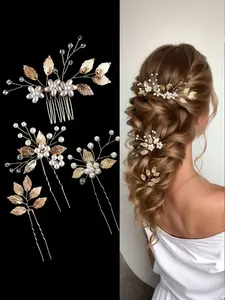 Bride Hair Accessories Set, Leaf Pearl Bobby Pins, Elegant Bridal Headpiece, Perfect Wedding Accessory