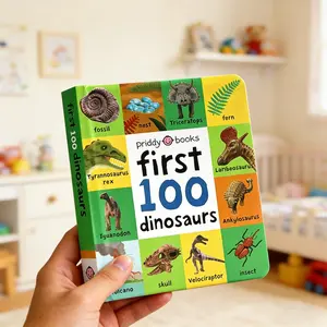 Dinosaur Theme English Word Picture Book First 100 Dinosaurs, Round Corner Board Design, Interactive Learning & Reading Aid, Preschool Learning Book, Learning Tool, Teaching Supplies