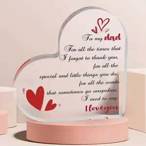 Heart Shaped Acrylic Block for Dad, Mom Birthday Gifts, DAD Gifts from Daughters Sons, Acrylic Ornament for Mothers Day, Fathers Day, Valentine's Day, Easter, Pastel Decoration Items