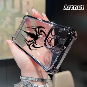 Electroplated Four Corner Anti-Fall Shadow Spider Pattern Phone Case for iPhone 17 16 Pro Max 15 Plus Air 14 13 12 11 E Shockproof Transparent Protective Cover