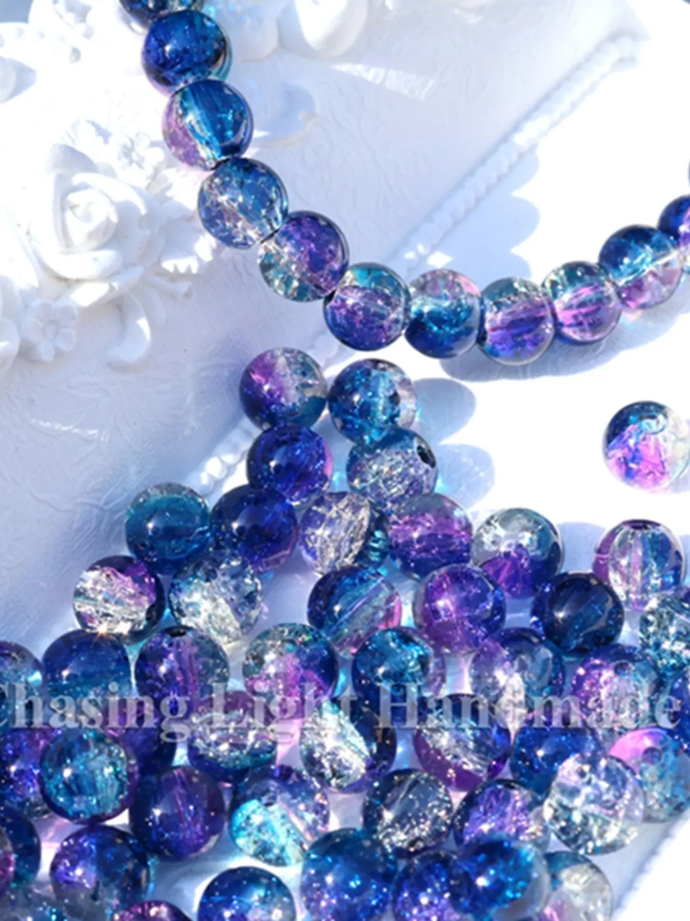 50 blue ocean-themed snowflake crack glass beads blue + purple, size 8mm, perfect for DIY jewelry, bracelets, necklaces, earrings, key chains and mobile phone accessories Wholesale Bead DIY Jewelry Making