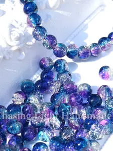 50 blue ocean-themed snowflake crack glass beads blue + purple, size 8mm, perfect for DIY jewelry, bracelets, necklaces, earrings, key chains and mobile phone accessories Wholesale Bead