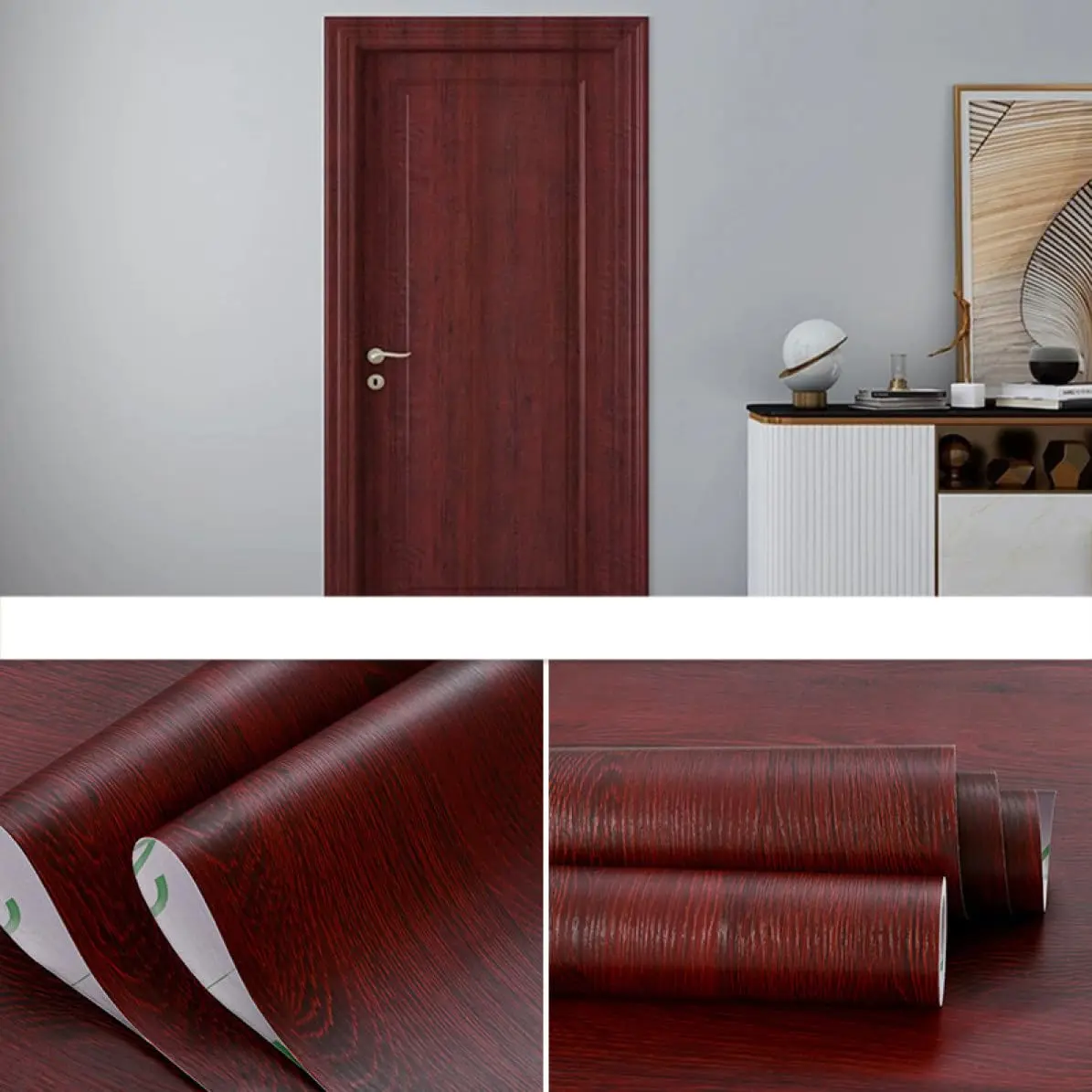Realistic Wood Grain Vinyl Contact Paper - Waterproof, Moisture-Proof, Peel & Stick Self-Adhesive, Damage-Free Removal for Kitchen Cabinets, Red Oak Ultra-Realistic Wood Finish for Smooth Flat Surfaces Furniture Makeover, Drawers, Wardrobe Doors
