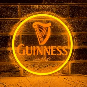 Guinness beer neon sign, Led Signs, suitable for bars, bedrooms, offices, birthday parties, man caves, and other places. Features the Guinness harp logo in an Irish-style neon design, a wall-mounted neon decoration, Led Neon Lights