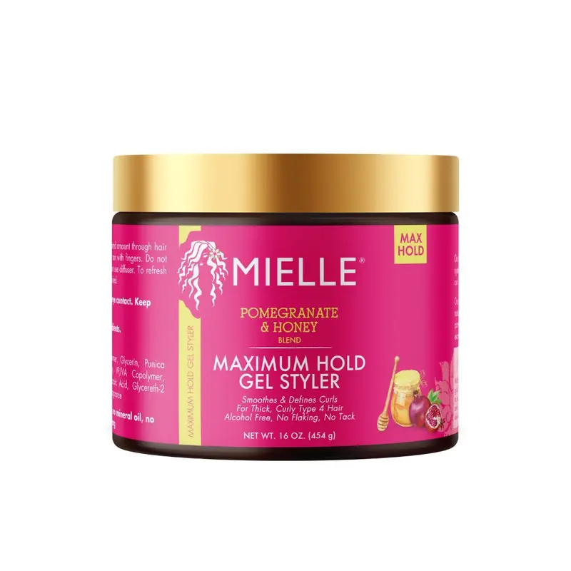 Mielle Pomegranate & Honey Maximum Hold Hair Gel Styler, 16oz Hair Care Mousse & Gel - Texture-Defining, Frizz-Control, Curl Help, Extreme Hold, Fragranced for US Haircare Needs