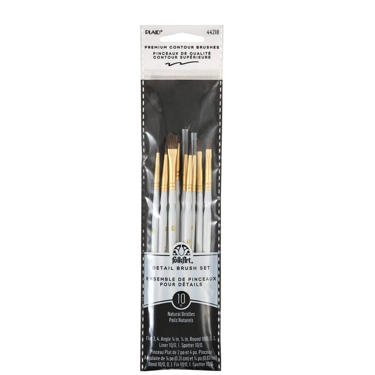 FolkArt® 10-Piece Detail Brush Set - Trusted Brand Premium Natural Bristles Contour Brushes, Durable Plastic Handle, Easy to Clean, Precise Tips for Acrylic Painting, Home Decor Artists - 44218