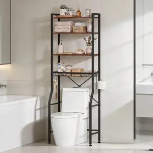 68IN Over-The-Toilet Storage Shelf,4-Tier Bathroom Organizer Cabinet Rack And Storage Over Toilet With Shelf Waterproof Feet Pad And Basket,Multifunctional Space Saver Freestanding Bathroom Shelves（Brown）